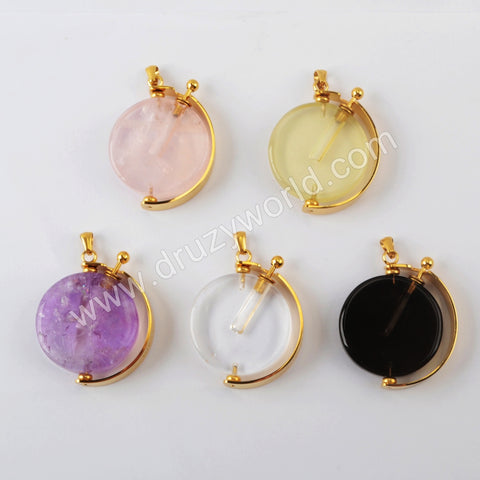 Natural Multi-kind Stones Perfume Bottle Pendant Gold Plated WX1304