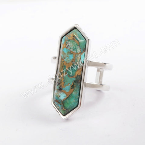 Bezel Copper Turquoise Open Ring Turquoise Rings Silver Pated ZG0378