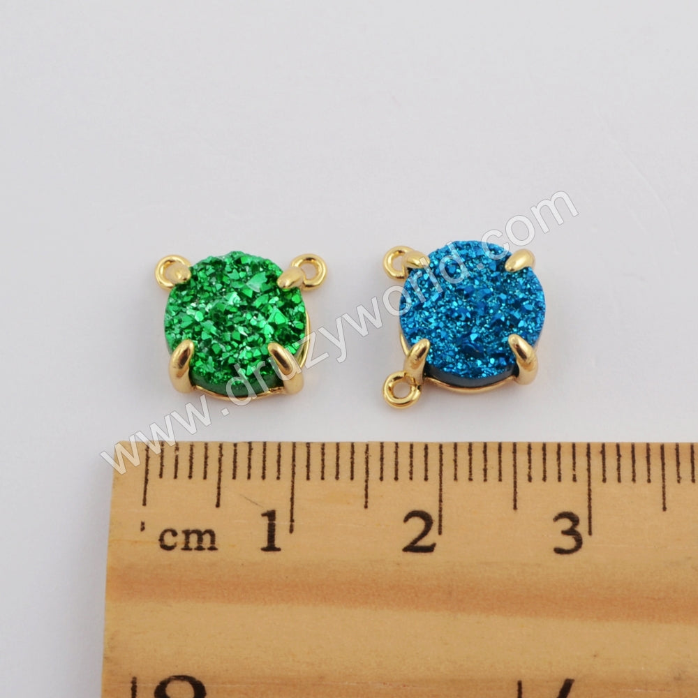 10mm Round Gold Plated Claw Natural Agate Titanium Rainbow Connector ZG0413