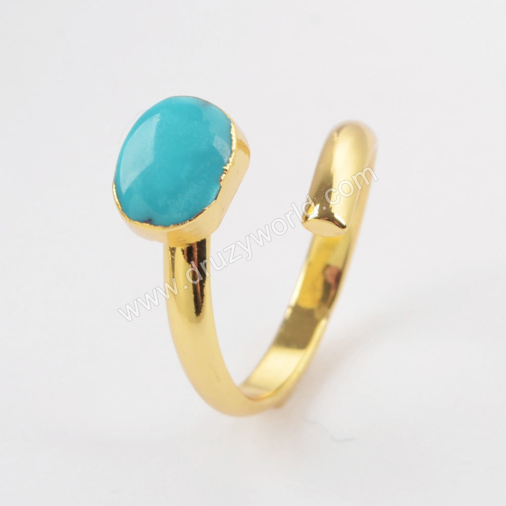 Gold Plated Natural Turquoise Wrap Open Ring, Turquoise Gemstone Jewelry Ring G1490-1