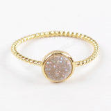 Round 6mm Gold Plated Natural Agate Titanium Rainbow Druzy Bezel Ring ZG0285