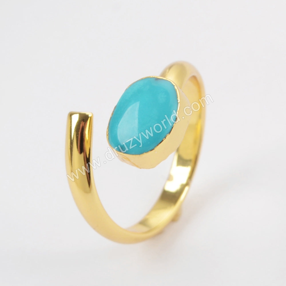 Gold Plated Natural Turquoise Wrap Open Ring, Turquoise Gemstone Jewelry Ring G1490-1