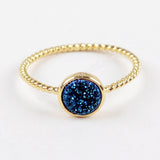 Round 6mm Gold Plated Natural Agate Titanium Rainbow Druzy Bezel Ring ZG0285