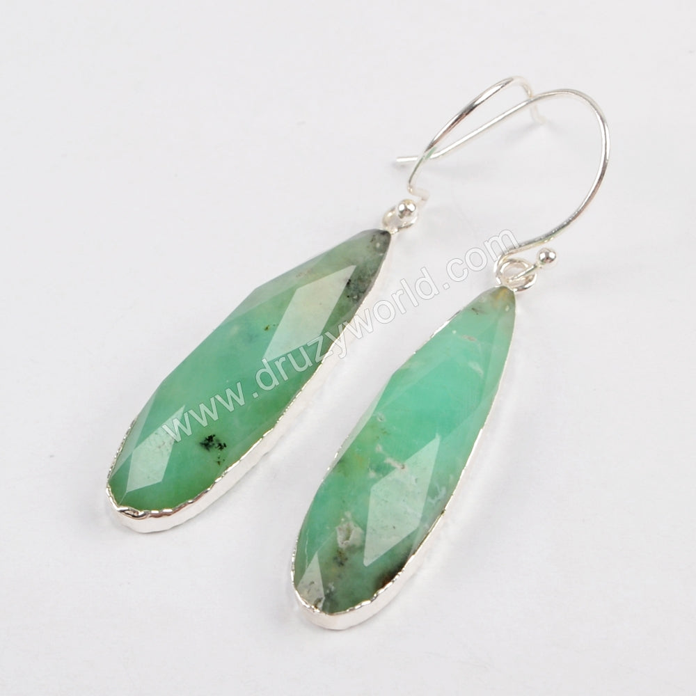 Long Teardrop Multi-kind Stone Faceted Earrings For Women Silver Plated S1524-E