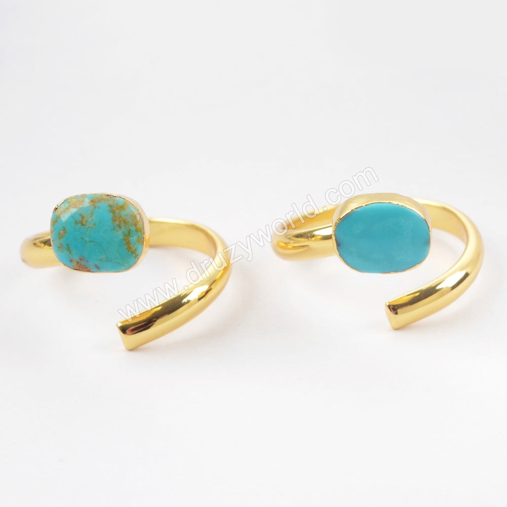 Gold Plated Natural Turquoise Wrap Open Ring, Turquoise Gemstone Jewelry Ring G1490-1