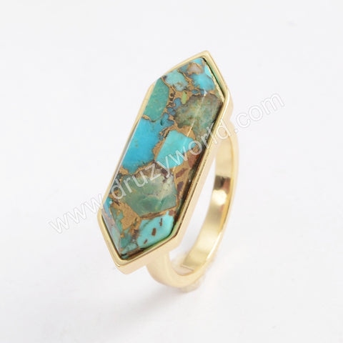 Hexagon Gold Plated Bezel Copper Turquoise Ring ZG0379