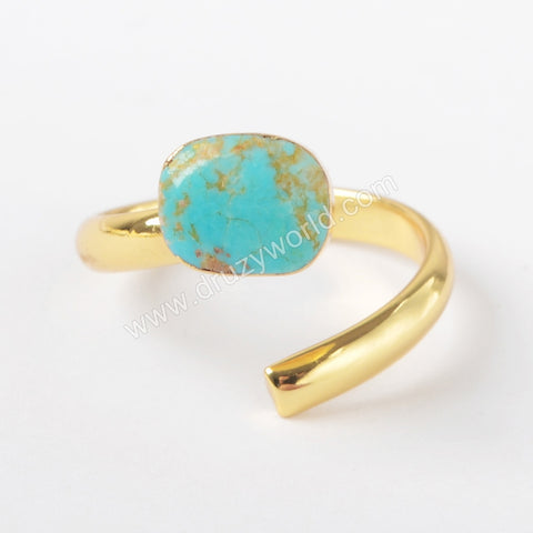 Gold Plated Natural Turquoise Wrap Open Ring, Turquoise Gemstone Jewelry Ring G1490-1