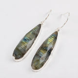 Long Teardrop Multi-kind Stone Faceted Earrings For Women Silver Plated S1524-E