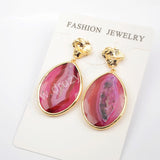 Gold Plated Bezel Drop Slice Agate Earring WX1176