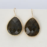 Teardrop Natural Gemstone Gold Plated Earrings, Faceted Crystal Stone Jewelry Earrings WX2148