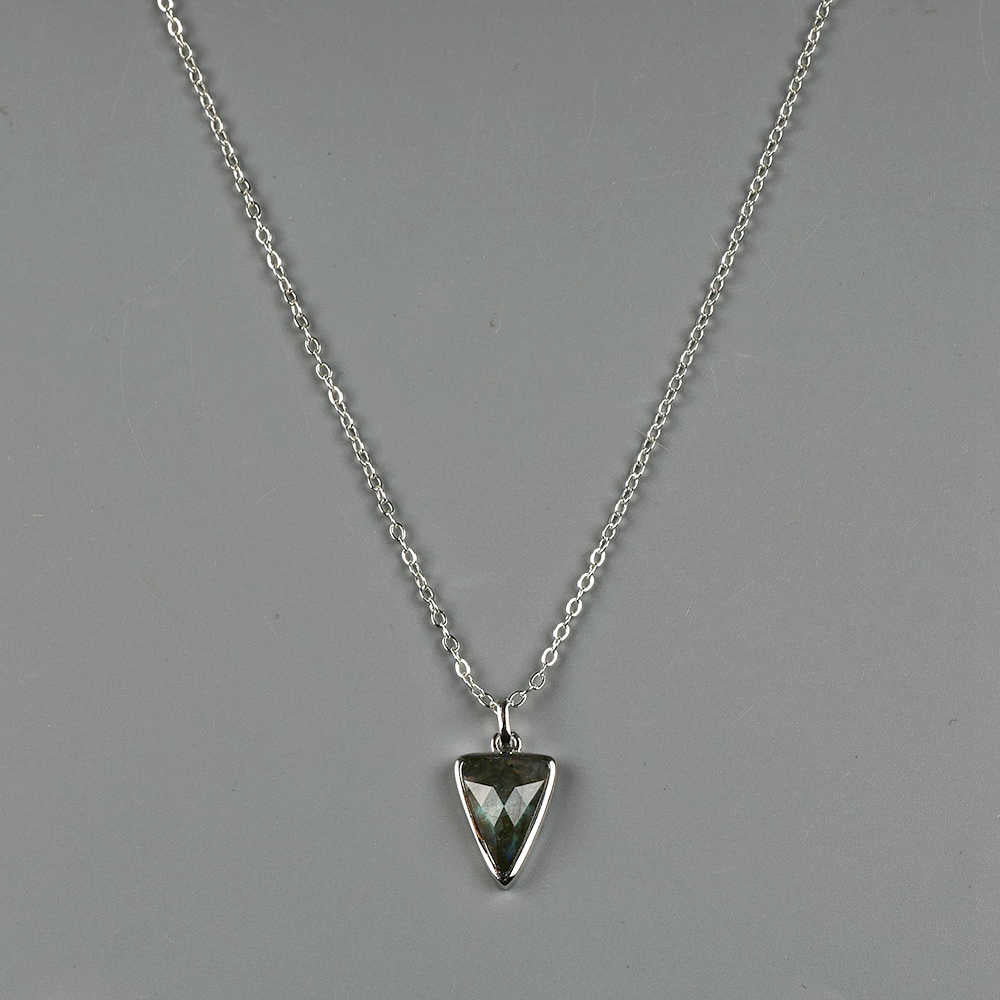 16“ Triangle Silver Bezel Briolette Gemstone Pendant Necklace Faceted Natural Labradorite Moonstone Copper Turquoise Triangle Necklaces ZS0476-N healing Crystal Jewelry