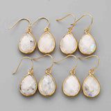 Gold Plated Teardrop Copper Turquoise Faceted Dangle Earrings,Labradorite Moonstone Jewelry G2083