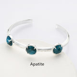 Silver Plated Brass Round Three-Gemstone Faceted Bangle, Healing Crystal Quartz Cuff Bracelet ZS0493