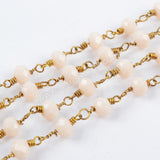 5m/lot,Gold Plated 6mm Cream Crystal Faceted Rosary Chain JT204