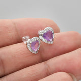 S925 Sterling Silver CZ Heart Gemstone Stud Earrings, Dainty Earrings, Healing Crystal Jewelry SS213ES