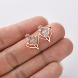 Rose Gold Marquise Moonstone Crystal Lotus Flower Stud Earrings S925 Sterling Silver Studs, Healing Jewelry Earrings SS219RR