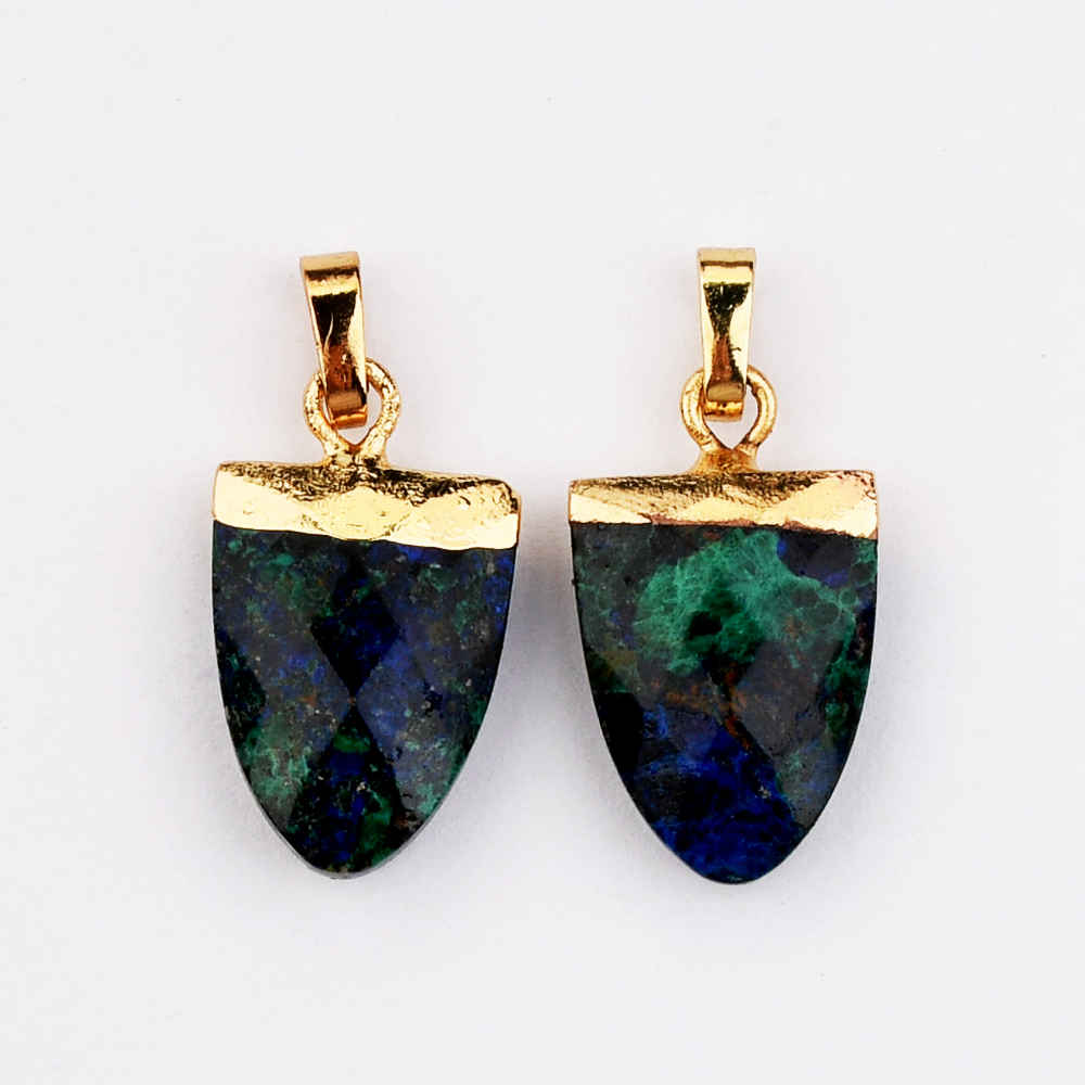 natrual azurite pendant shield shape faceted gemstone pendant necklace azurite crystal jewelry 
