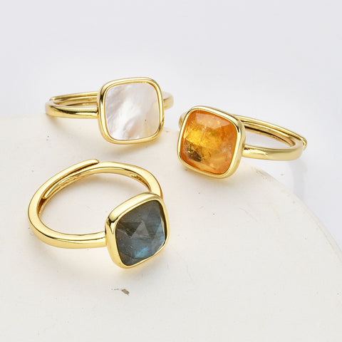 Gold Square Gemstone Ring, Adjustable Ring, Fashion Jewelry WX2208