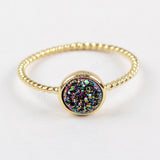 Round 6mm Gold Plated Natural Agate Titanium Rainbow Druzy Bezel Ring ZG0285