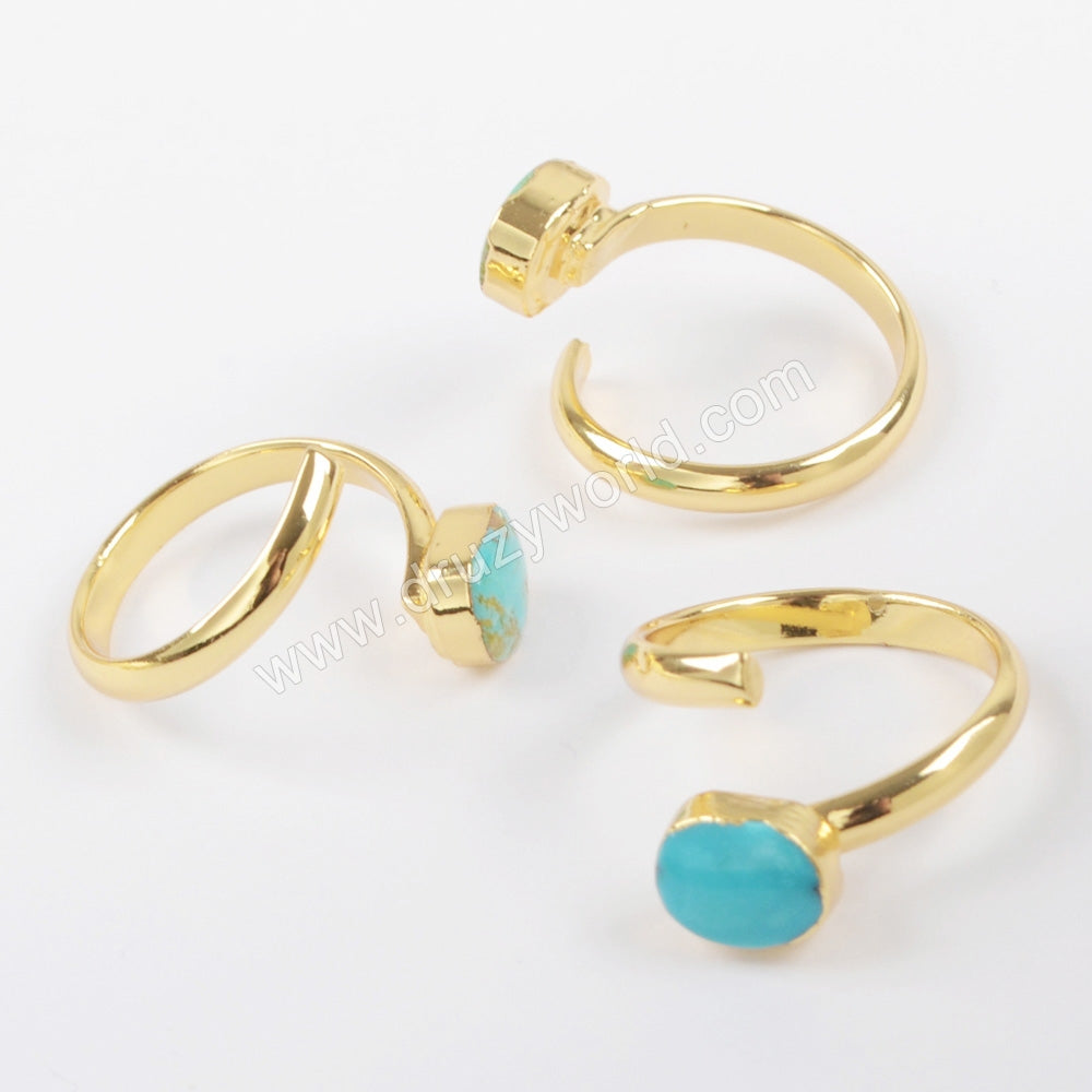 Gold Plated Natural Turquoise Wrap Open Ring, Turquoise Gemstone Jewelry Ring G1490-1