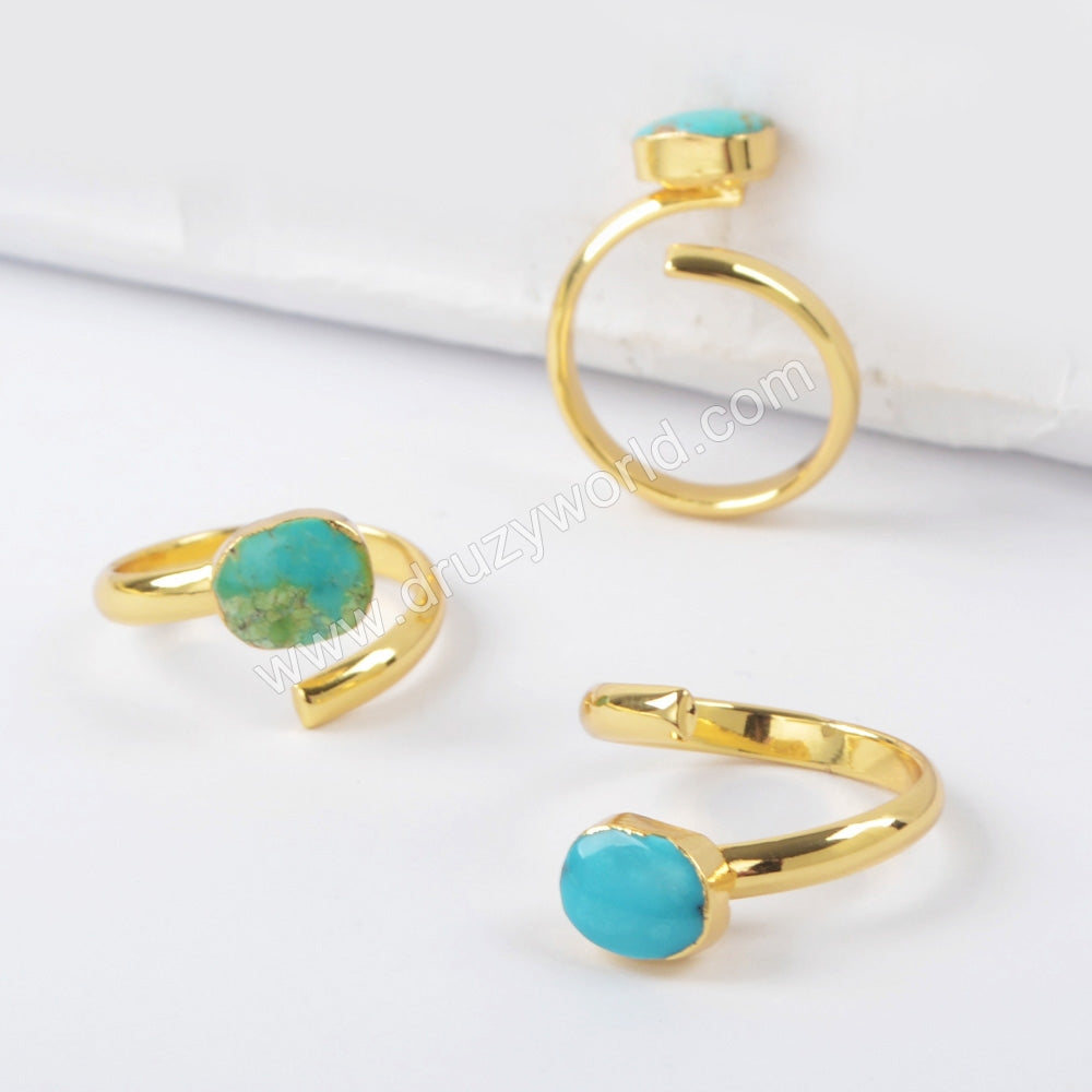 Gold Plated Natural Turquoise Wrap Open Ring, Turquoise Gemstone Jewelry Ring G1490-1