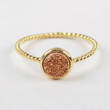 Round 6mm Gold Plated Natural Agate Titanium Rainbow Druzy Bezel Ring ZG0285