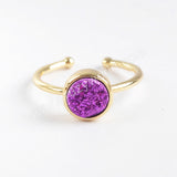 9mm Round Gold Plated Natural Agate Titanium Rainbow Druzy Ring ZG0362