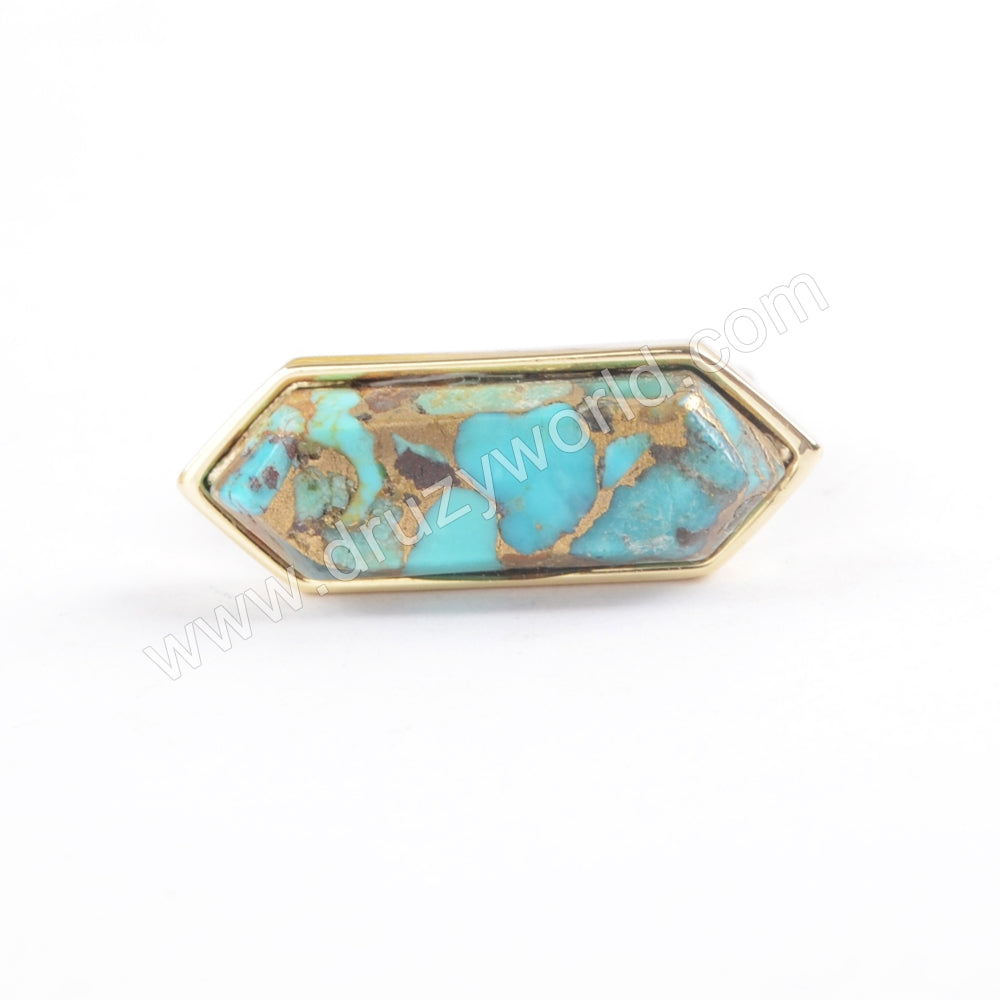 Hexagon Gold Plated Bezel Copper Turquoise Ring ZG0379