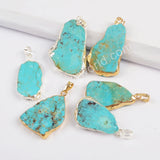 Natural Turquoise Slice Pendant Fashion Jewelry Making Silver Plated S1727