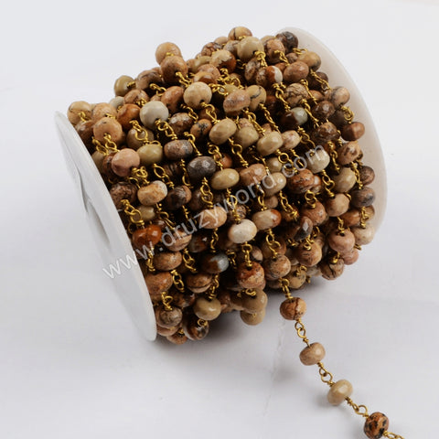 5m/lot,8x5mm Roundel Owyhee Picture Jasper Beads Wire Wrapped Rosary Chain JT183