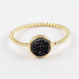 Round 6mm Gold Plated Natural Agate Titanium Rainbow Druzy Bezel Ring ZG0285