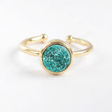 9mm Round Gold Plated Natural Agate Titanium Rainbow Druzy Ring ZG0362