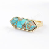 Hexagon Gold Plated Bezel Copper Turquoise Ring ZG0379