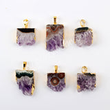 Gold Plated Rectangle Natural Amethyst Druzy Slice Pendant Charm Jewelry Making G1953