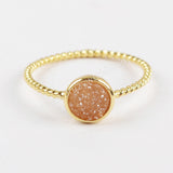 Round 6mm Gold Plated Natural Agate Titanium Rainbow Druzy Bezel Ring ZG0285