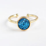 9mm Round Gold Plated Natural Agate Titanium Rainbow Druzy Ring ZG0362