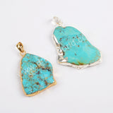 Natural Turquoise Slice Pendant Fashion Jewelry Making Silver Plated S1727