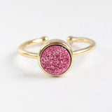 9mm Round Gold Plated Natural Agate Titanium Rainbow Druzy Ring ZG0362