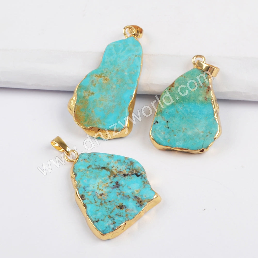 Natural Turquoise Slice Pendant Fashion Jewelry Making Silver Plated S1727