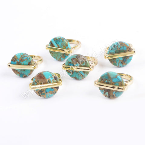 Copper Turquoise Ring Bezel Ring Gold Plated ZG0380