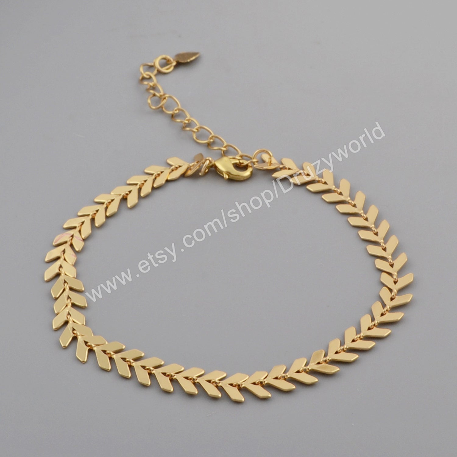 Wholesale 7.5" Lead Free Gold Plated Brass Fishtail Chain Bracelet Findings Chevron Arrow Chains DIY Making Jewelry Supply PJ412