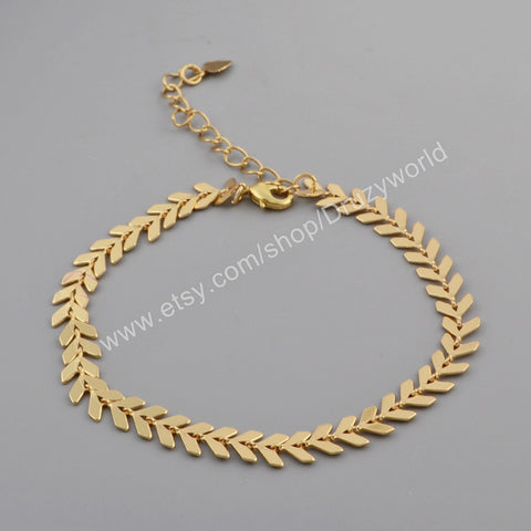 Wholesale 7.5" Lead Free Gold Silver Plated Brass Fishtail Chain Bracelet Findings Chevron Arrow Chains DIY Making Jewelry Supply PJ412