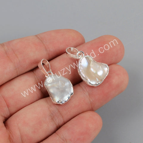 Natural White Pearl Pendant Charm For Women Jewelry Making Silver Plated S1673