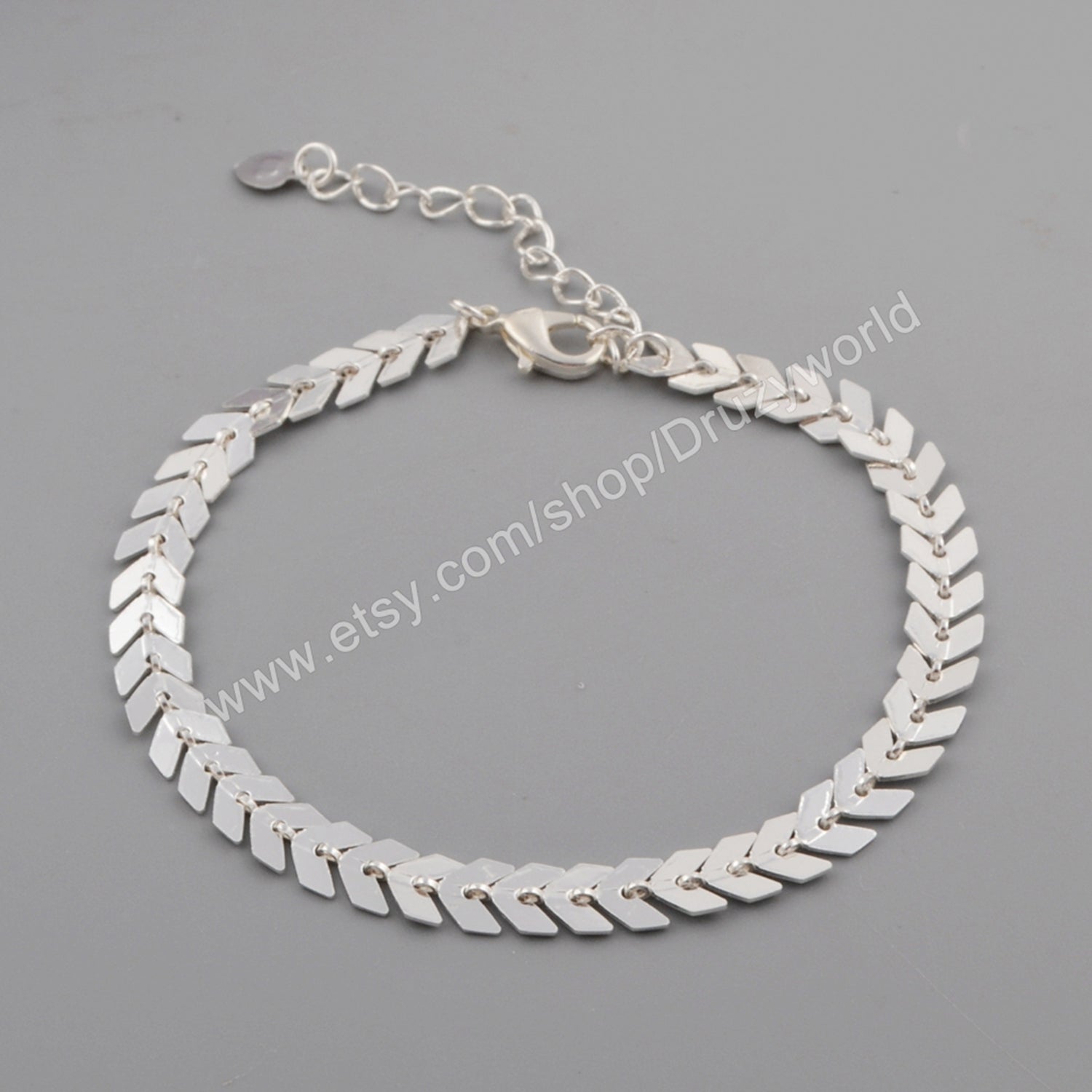 Wholesale 7.5" Lead Free Silver Plated Brass Fishtail Chain Bracelet Findings Chevron Arrow Chains DIY Making Jewelry Supply PJ412