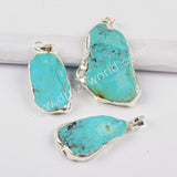 Natural Turquoise Slice Pendant Fashion Jewelry Making Silver Plated S1727