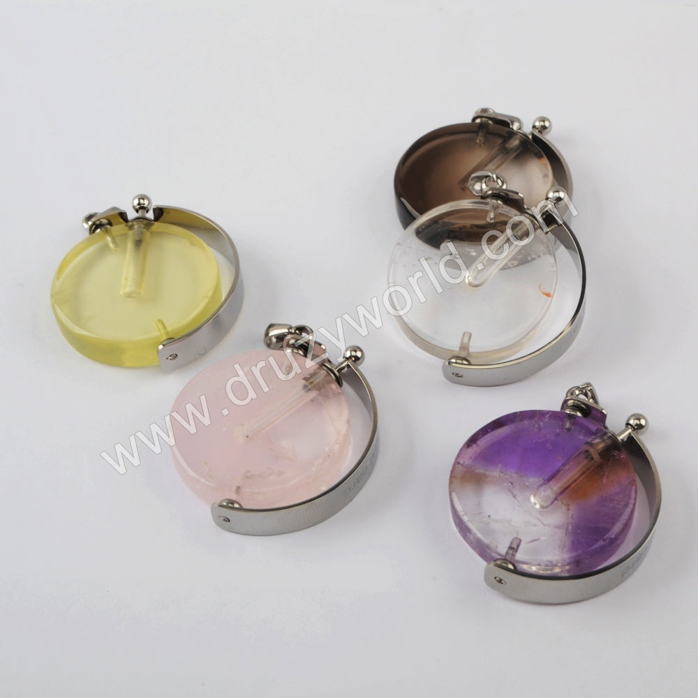 Natural Multi-kind Stones Perfume Bottle Pendant Silver Plated WX1305