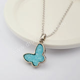 16"Natural Agate Titanium Butterfly Druzy Necklace Silver Plated WX1366-N