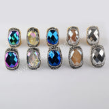 Rhinestone Pave Titanium Rainbow Aura Crystal Quartz Faceted Gold Band Ring JAB972