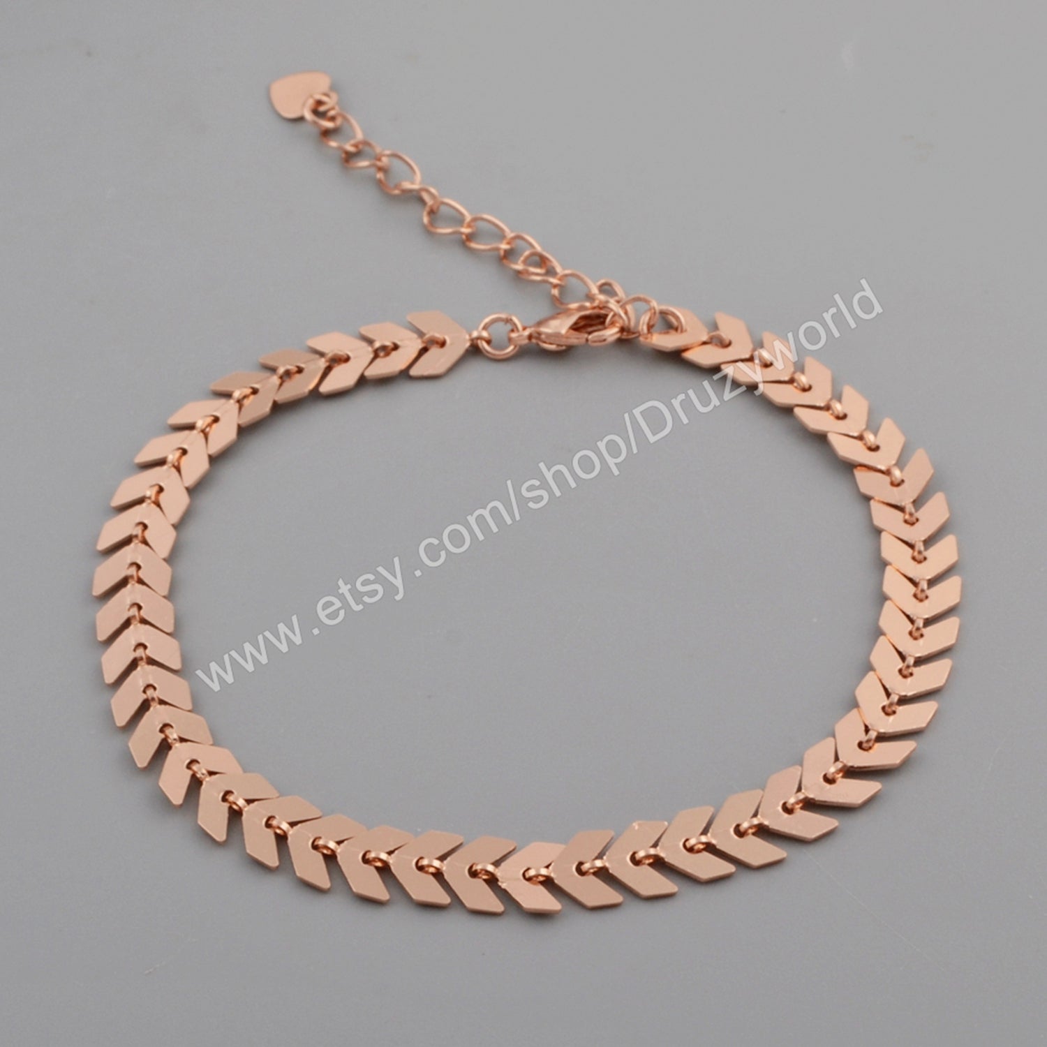 Wholesale 7.5" Lead Free Rose Gold Plated Brass Fishtail Chain Bracelet Findings Chevron Arrow Chains DIY Making Jewelry Supply PJ412