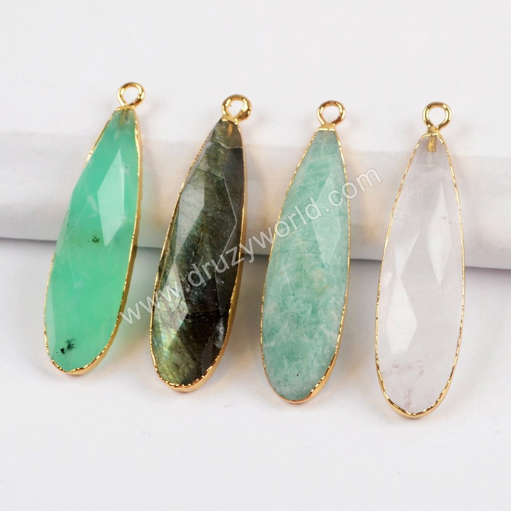 Teardrop Gold Plated White Quartz Crystal Faceted Charm G1524